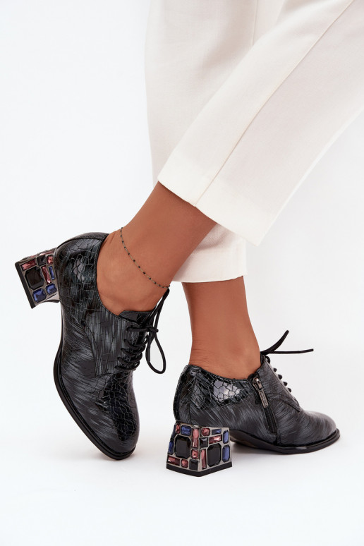 Lackierte Stiefeletten aus echtem Leder Feminin mit Absätzen mit leuchtenden Augen Artiker 57C0072 graue Farbe