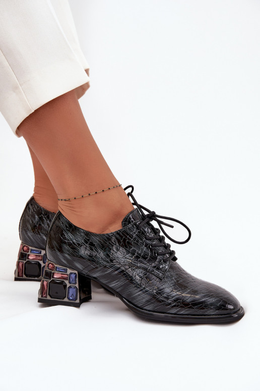 Lackierte Stiefeletten aus echtem Leder Feminin mit Absätzen mit leuchtenden Augen Artiker 57C0072 graue Farbe