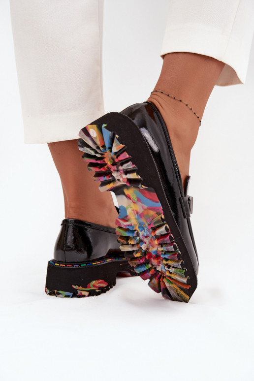 Schuhe Mokassins für Damenmit Lackeffektj Skóry Artiker 57C0070 schZuarze Farbe