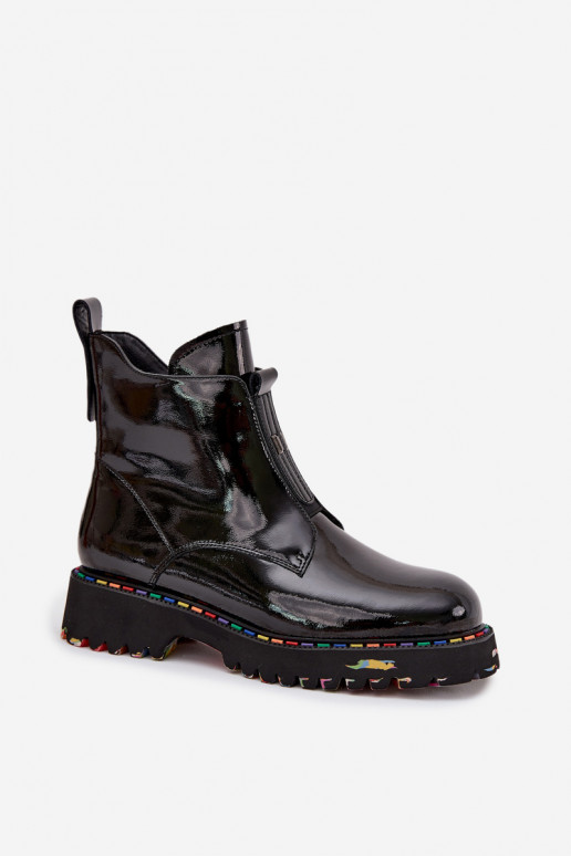 mit Lackeffekt DamenstiefelErmöglichtturalnej Skóry sich Zuarm laufen Artiker 57C0166 schZuarze Farbe