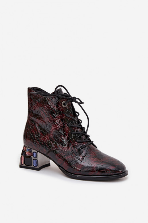 mit Lackeffekt DamenstiefelErmöglichtturalnej Skóry mit Absätzen mit leuchtenden Augen Artiker 57C0130 Burgund