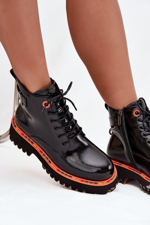 Damenstiefelmit Lackeffektj Skóry Ermöglichtturalnej sich Zuarm laufen Artiker 57C0061 schZuarze Farbe