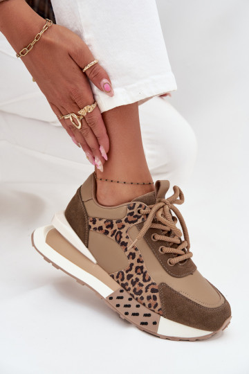 Haut Sneakers Stilvollllschuhe Feminin mit einer Plattform mit Leopardenfellmuster Artiker 55C0089 braune Farbe