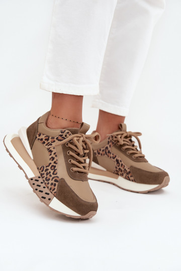 Haut Sneakers Stilvollllschuhe Feminin mit einer Plattform mit Leopardenfellmuster Artiker 55C0089 braune Farbe 2