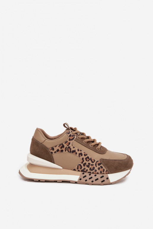 Haut Sneakers Stilvollllschuhe Feminin mit einer Plattform mit Leopardenfellmuster Artiker 55C0089 braune Farbe