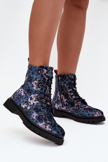 Damenstiefel sich Zuarm laufen mit Blumen Artiker 57C1052 Dunkelblau 2