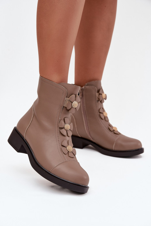Haut Damenstiefel Mit Dekorationeni mit floralen Motivenkami sich Zuarm laufen Beige Belverine