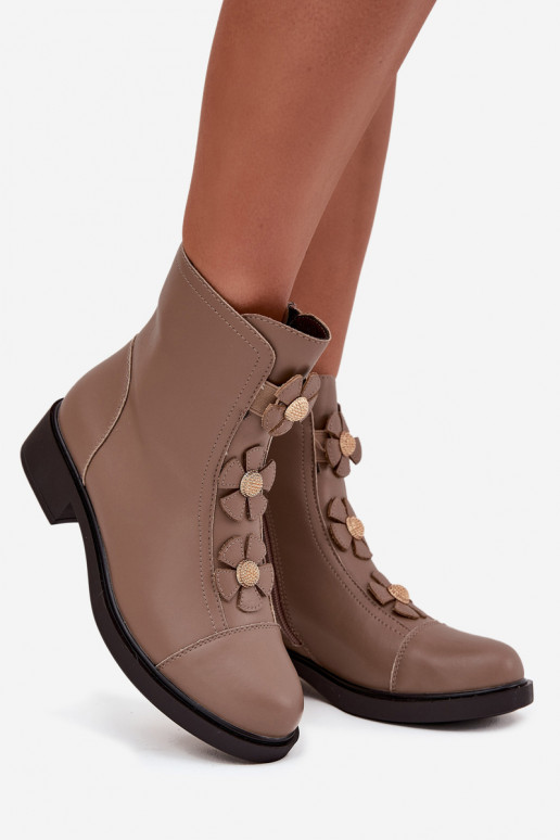 Haut Damenstiefel Mit Dekorationeni mit floralen Motivenkami sich Zuarm laufen Beige Belverine