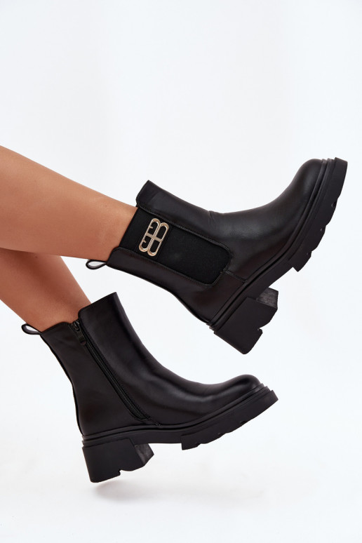 Schwarze warme Damen-Ankle Boots mit goldenen Details Serene Schwarze warme Damen-Ankle Boots mit goldenen Details Serene