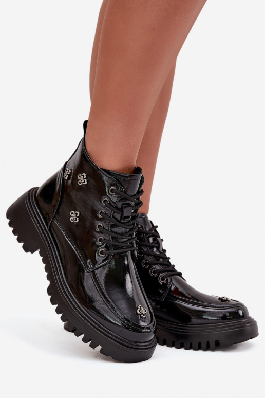 Haut sich Zuarm laufen Damenstiefel mit schönen Details mit Lackeffekt Artiker 57C0345 schZuarze Farbe