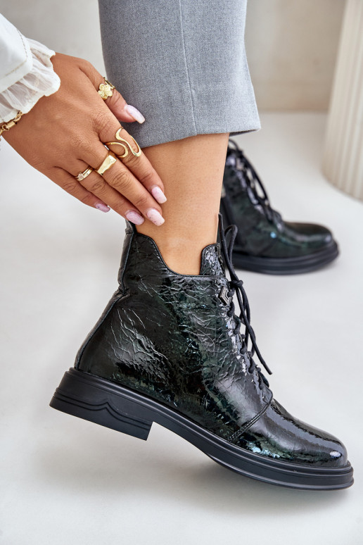 Haut mit Lackeffekt Damenstiefel sich Zuarm laufen Zum Schloss D&A LZ42-042 Khaki-Farbe-Farbe