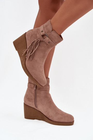 sich Zuarm laufen Damenstiefel Auf einem Keil mit Fransen Beige Olivarae