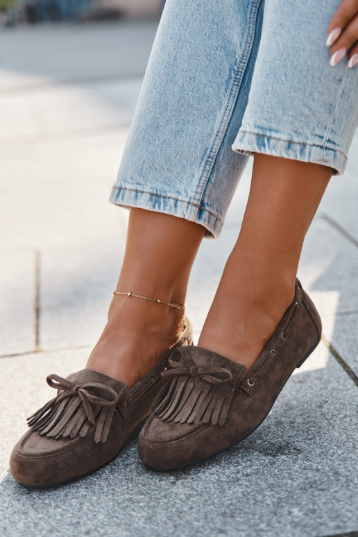 Damenmokassins mit Fransen und Schleife in Khaki "Olivianne"