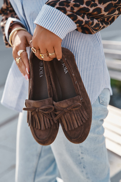 Damenmokassins mit Fransen und Schleife in Khaki "Olivianne"