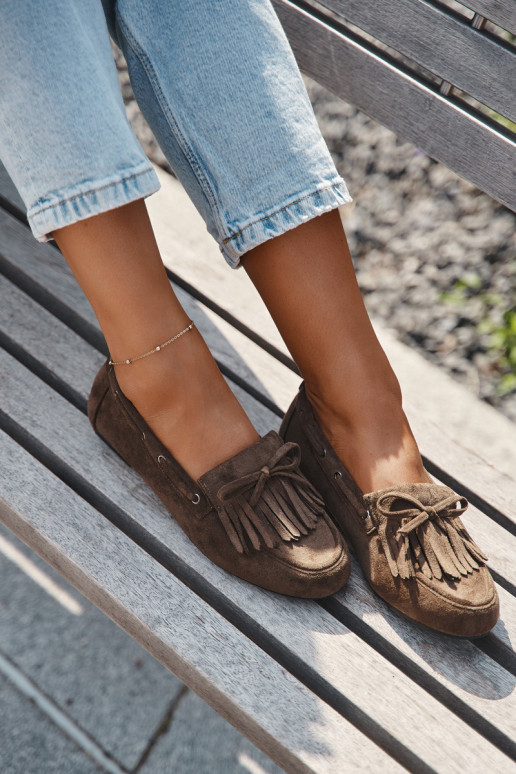 Damenmokassins mit Fransen und Schleife in Khaki "Olivianne"