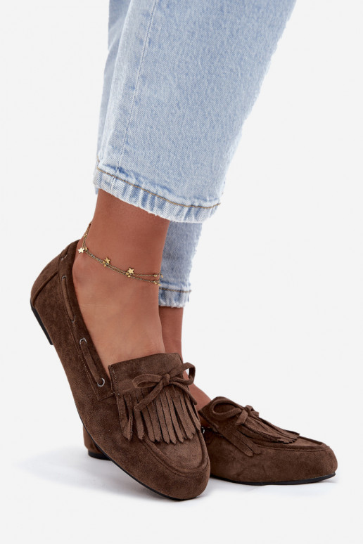 Damenmokassins mit Fransen und Schleife in Khaki "Olivianne"