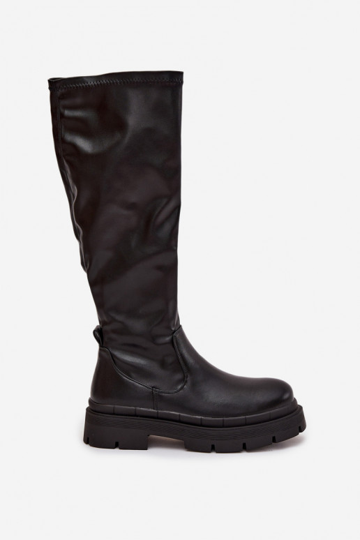 Damen-Stiefel mit Plattform aus schwarzem Eko-Leder Turirivelle Damen-Stiefel mit Plattform aus schwarzem Eko-Leder Turirivelle