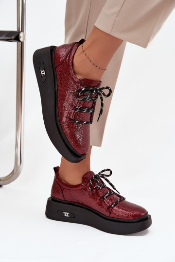 Lackierte Stiefeletten aus echtem Leder Feminin mit einer Plattform Artiker 57C2046 Burgund