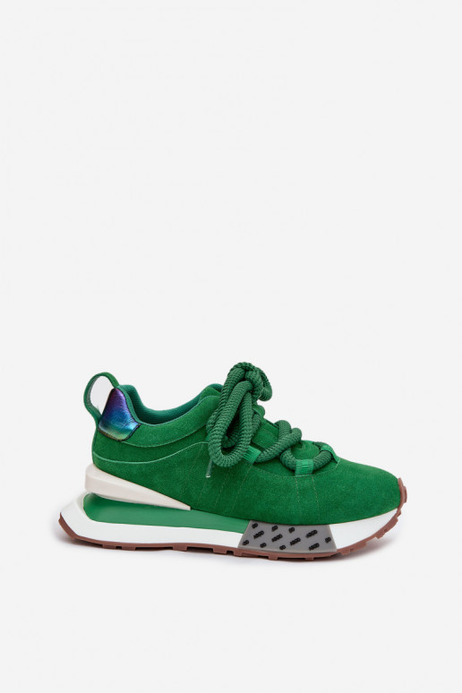 aus INildleder Sneakers Stilvollllschuhe Feminin mit einer PlattformGrubym Schnürungm Artiker 55C0136 grüne Farbe