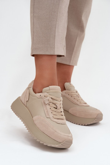 Haut Sneakers Stilvollllschuhe Feminin mit einer Plattform Artiker 55C0021 Beige 2