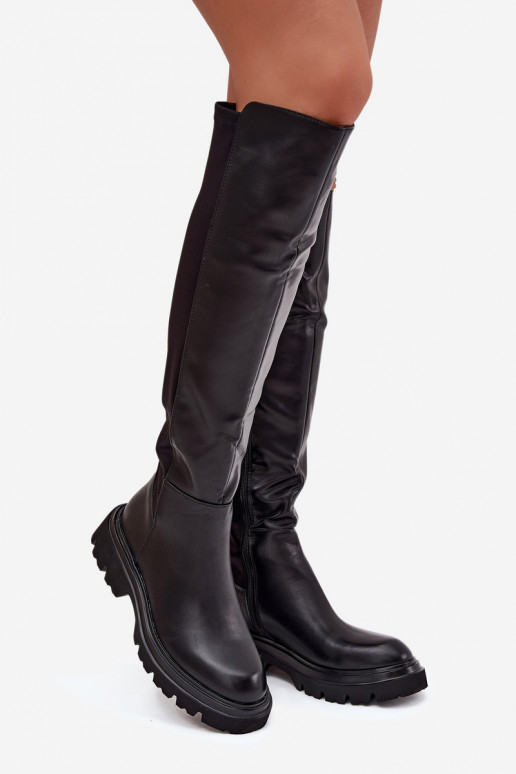 Eingezogene Damenstiefel aus Eco-Leder, schwarz, Sylvina Eingezogene Damenstiefel aus Eco-Leder, schwarz, Sylvina