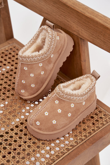 Schneestiefel Kindischmit floralen Motivenuszkami sich Zuarm laufen mit Fell innen Beige Palina