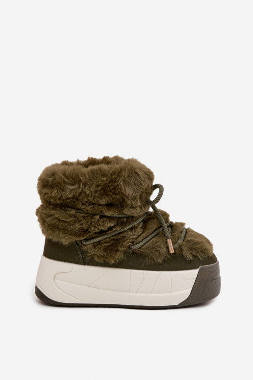 Schneestiefel Feminin mit einer Plattform mit stilvollen Details und ein Pelzmantel Khaki-Farbe-Farbe Kalivira