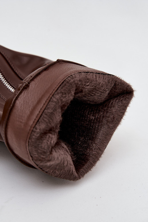 DamenstiefelINyZuiniętą CholeZuką mit Schnallen I Silberfarbem Zamkiem sich Zuarm laufen braune Farbe Bressa