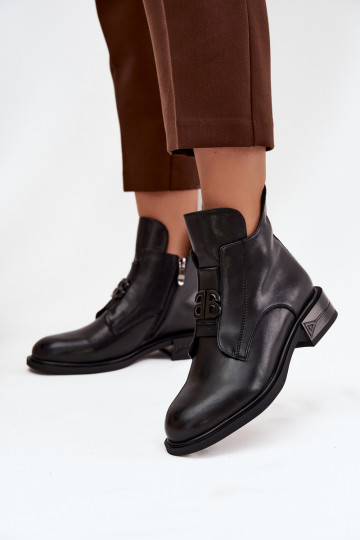 sich Zuarm laufen Haut Damenstiefel Mit Dekorationen Detalem schZuarze Farbe Briselda 2