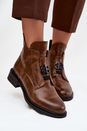 sich Zuarm laufen Haut Damenstiefel Mit Dekorationen Detalem braune Farbe Briselda
