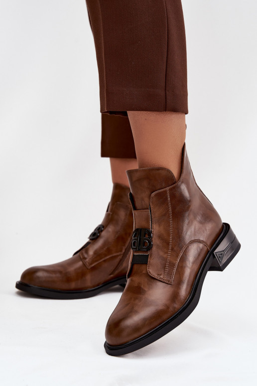 sich Zuarm laufen Haut Damenstiefel Mit Dekorationen Detalem braune Farbe Briselda