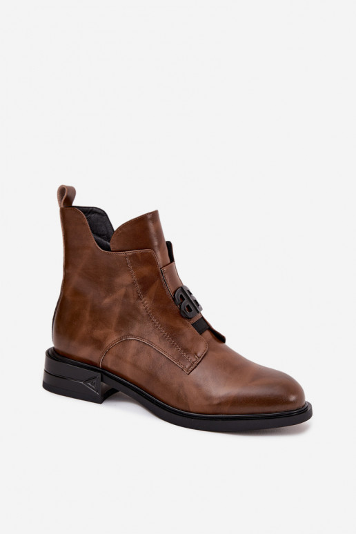 sich Zuarm laufen Haut Damenstiefel Mit Dekorationen Detalem braune Farbe Briselda