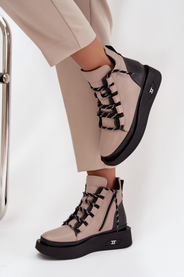 Haut Damenstiefel mit einer Plattform sich Zuarm laufen Artiker 55C0884 Beige