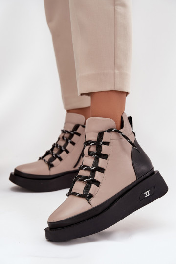 Haut Damenstiefel mit einer Plattform sich Zuarm laufen Artiker 55C0884 Beige 2