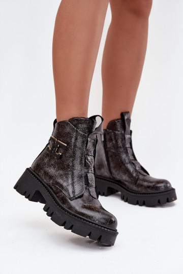 Haut mit Lackeffekt Damenstiefel mit Ornamenten sich Zuarm laufen Artiker 57C2081 graue Farbe 2