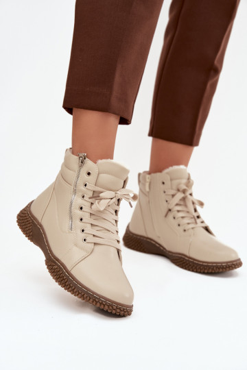 Damenstiefel sich Zuarm laufen mit Fell innen aus Öko-Leder Beige Ulverina
