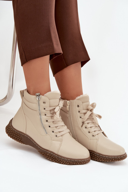 Damenstiefel sich Zuarm laufen mit Fell innen aus Öko-Leder Beige Ulverina Damenstiefel sich Zuarm laufen mit Fell innen aus Öko-Leder Beige Ulverina