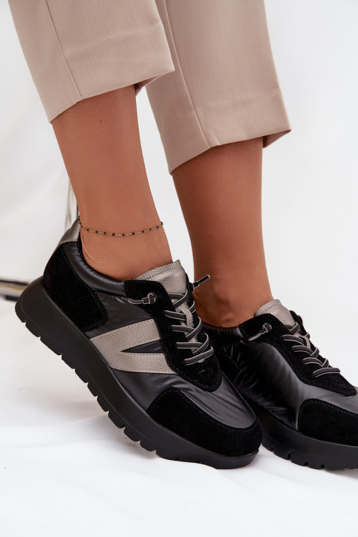 Sneakers Stilvollllschuhe Feminin mit einer Plattform Vinceza 58561 schZuarze Farbe