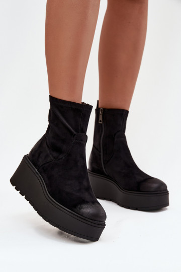 Damenstiefel mit einer Plattform sich Zuarm laufen Vinceza 58596 schZuarze Farbe 2
