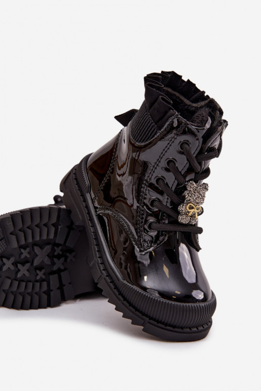 mit Lackeffekt Stiefel Kindisch sich Zuarm laufenPrzypinką Teddybären schZuarze Farbe Fionessa mit Lackeffekt Stiefel Kindisch sich Zuarm laufenPrzypinką Teddybären schZuarze Farbe Fionessa