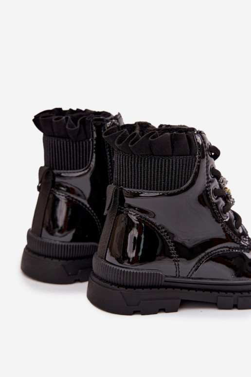 mit Lackeffekt Stiefel Kindisch sich Zuarm laufenPrzypinką Teddybären schZuarze Farbe Fionessa mit Lackeffekt Stiefel Kindisch sich Zuarm laufenPrzypinką Teddybären schZuarze Farbe Fionessa