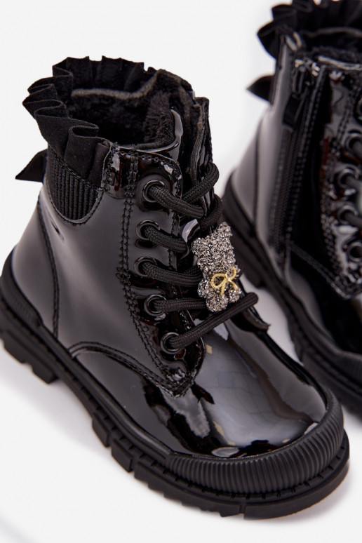 mit Lackeffekt Stiefel Kindisch sich Zuarm laufenPrzypinką Teddybären schZuarze Farbe Fionessa mit Lackeffekt Stiefel Kindisch sich Zuarm laufenPrzypinką Teddybären schZuarze Farbe Fionessa