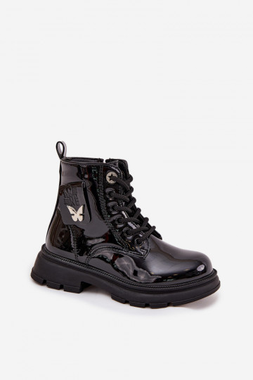 sich Zuarm laufen Stiefel Kindisch Zum Schloss mit Lackeffekt schZuarze Farbe Alverina