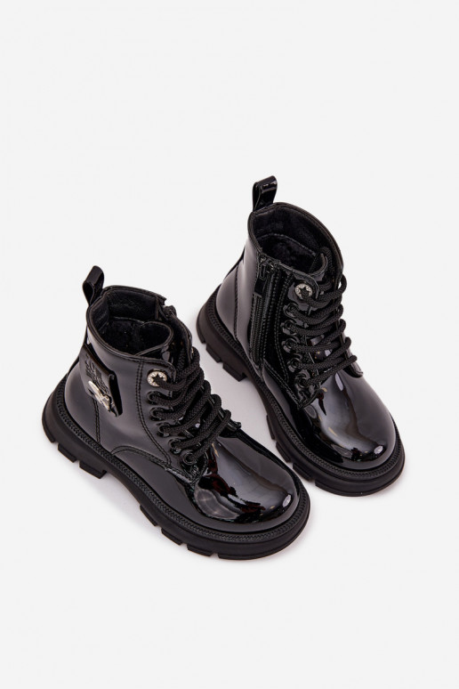 sich Zuarm laufen Stiefel Kindisch Zum Schloss mit Lackeffekt schZuarze Farbe Alverina