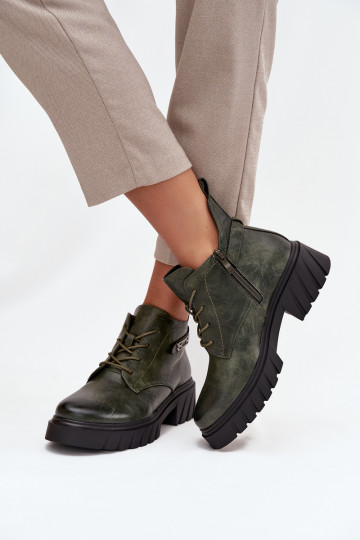 Niedrig sich Zuarm laufen Damenstiefel Klocke mit verzierten Absätzen Khaki-Farbe-Farbe Therisse