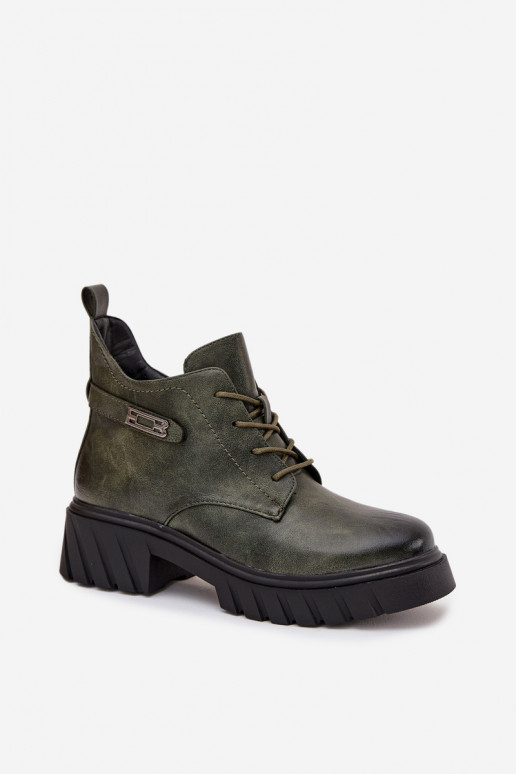Niedrig sich Zuarm laufen Damenstiefel Klocke mit verzierten Absätzen Khaki-Farbe-Farbe Therisse