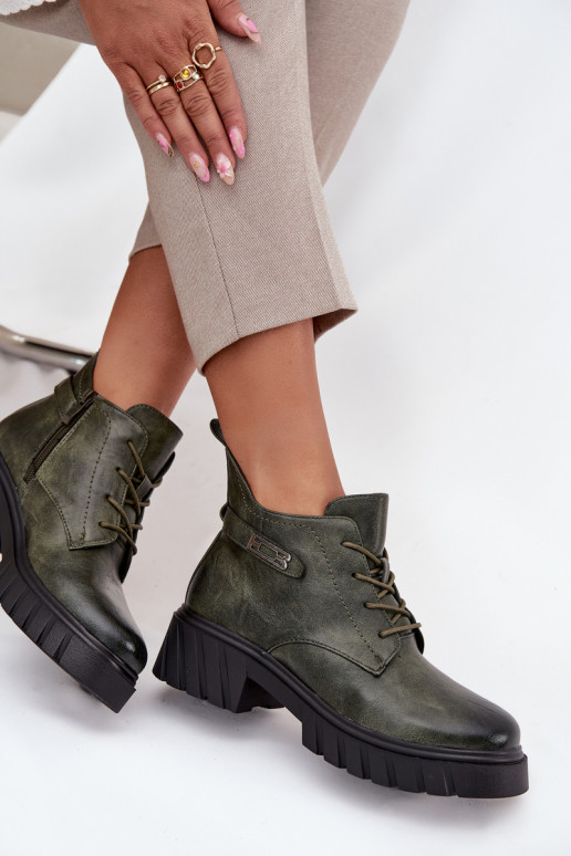 Niedrig sich Zuarm laufen Damenstiefel Klocke mit verzierten Absätzen Khaki-Farbe-Farbe Therisse