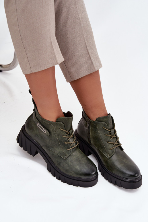 Niedrig sich Zuarm laufen Damenstiefel Klocke mit verzierten Absätzen Khaki-Farbe-Farbe Therisse