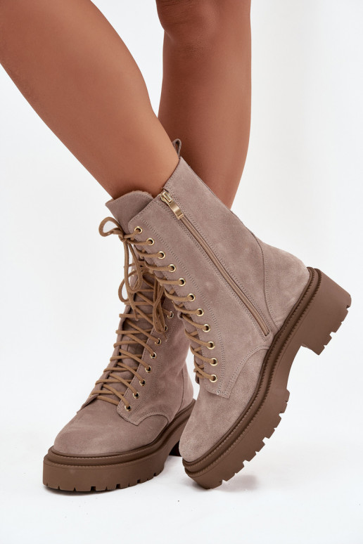 Arbeitsstiefeletten FemininErmöglichtturalnego aus INildleder sich Zuarm laufen Zazoo 4213 Beige