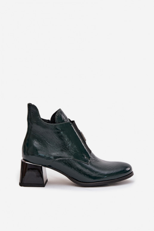 Haut mit Lackeffekt Stiefel Klocke Mit Dekorationen Detalem sich Zuarm laufen Zazoo 60560 Khaki-Farbe-Farbe